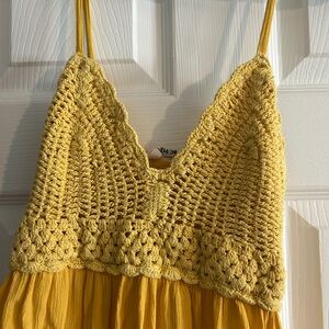 Yellow Crochet Hippie Boho Style Maxi Dress